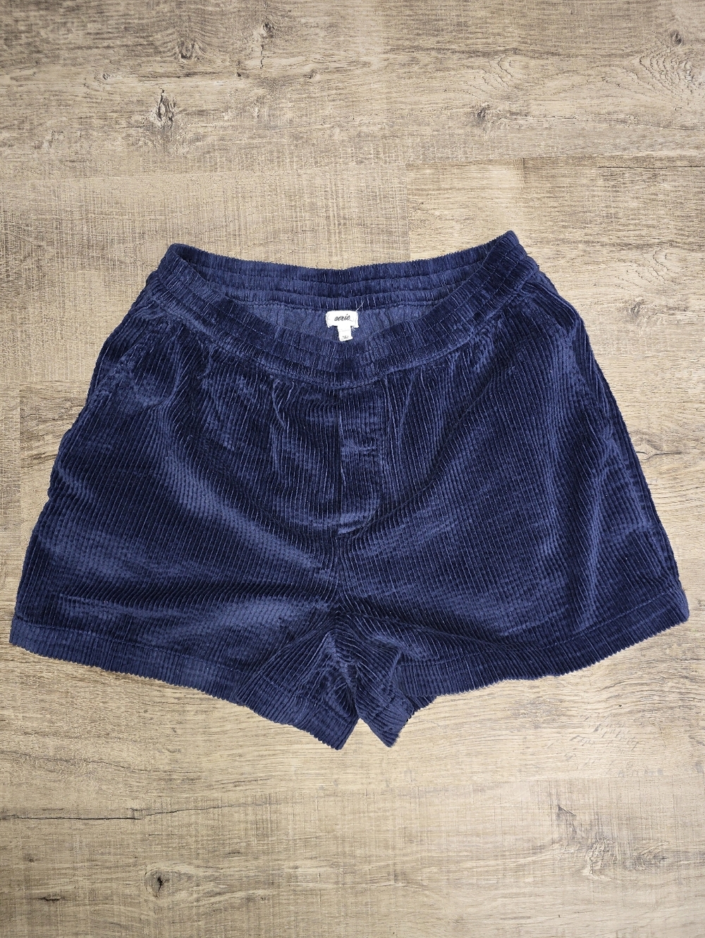 Aerie Navy Corduroy Shorts Women M Elastic Waist Lounge Cozy Casual